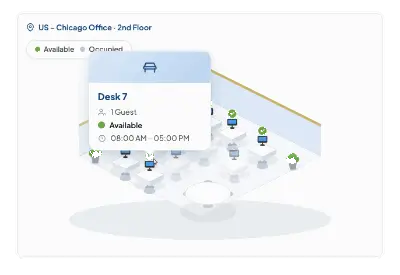 Book a Desk — interactive floor plan for US Chicago Office, 2nd floor