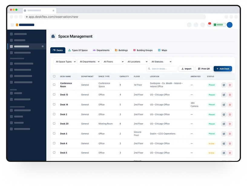 DeskFlex Space Management interface