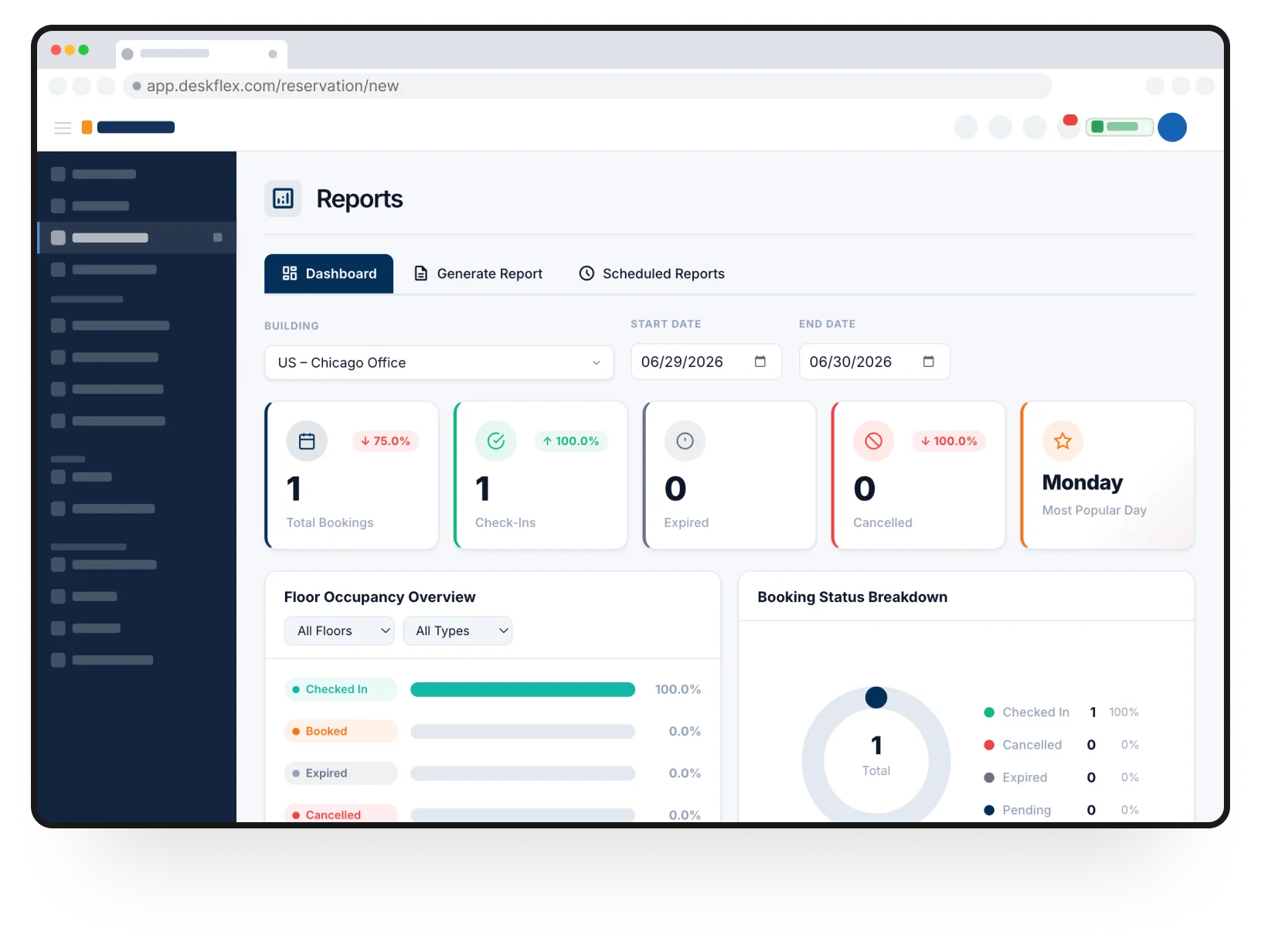 DeskFlex Workplace Analytics interface