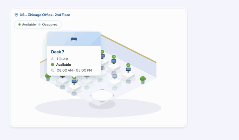 Book a Desk — interactive floor plan for US Chicago Office, 2nd floor