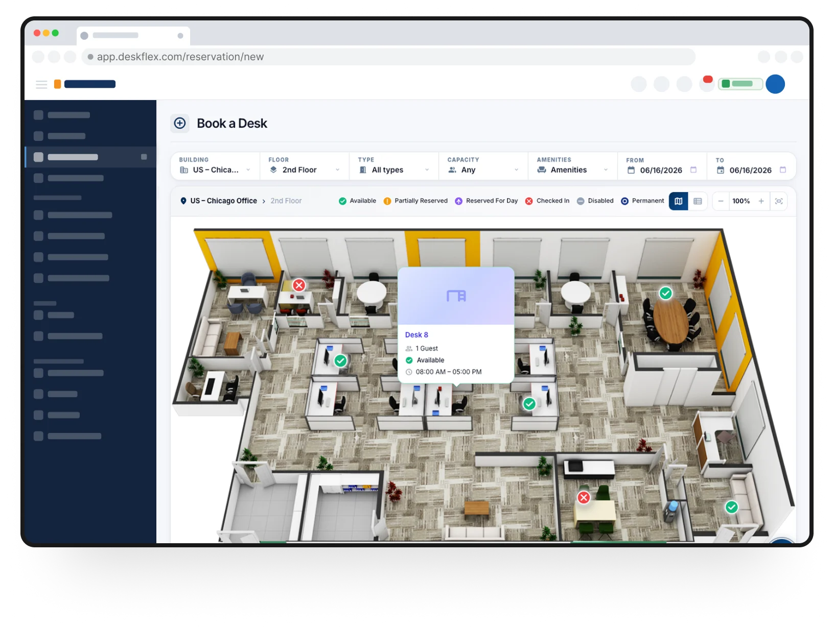 DeskFlex Desk Booking view