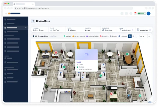 Book a Desk — interactive floor plan for US Chicago Office, 2nd floor