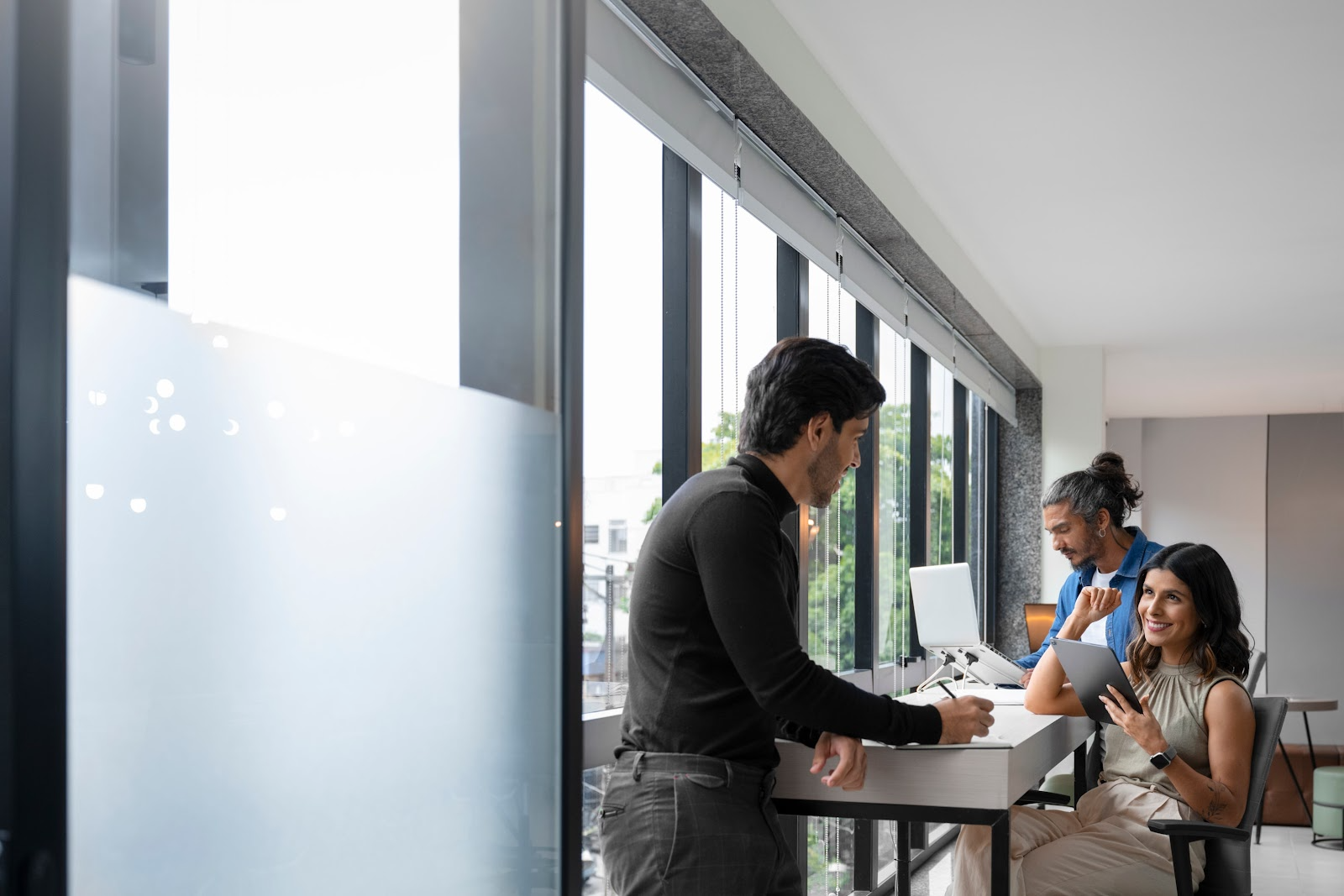 Team members working together in an office